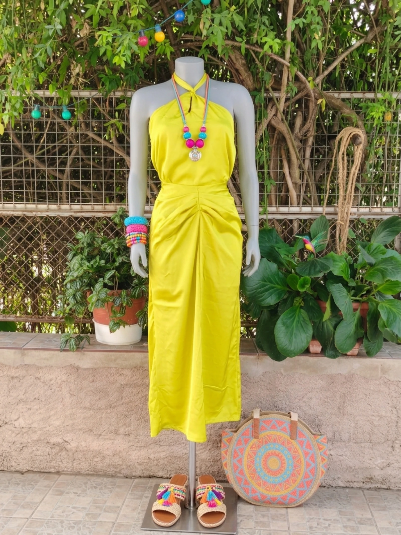 Conjunto Amarillo Lima Halter Y Falda 